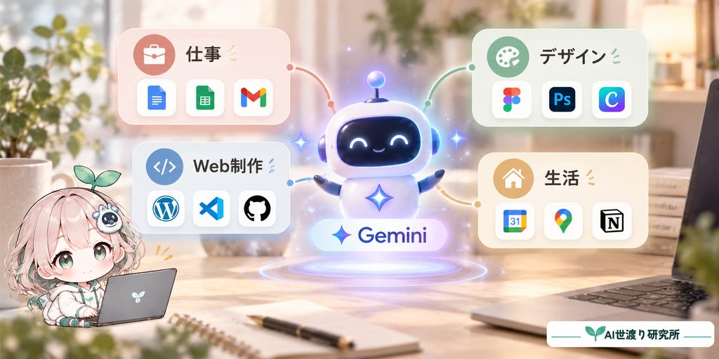 Gemini Connected Appsで仕事やデザインなどの外部サービスと連携するイメージ図